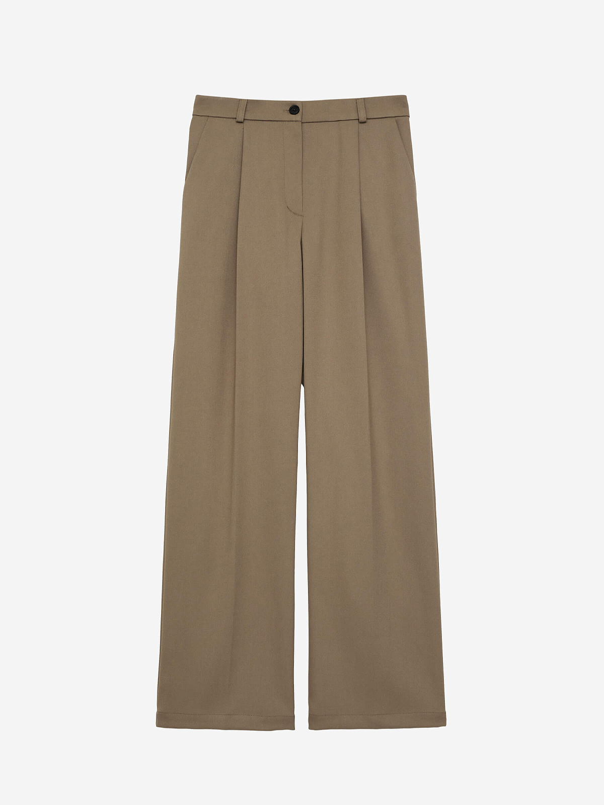 Брюки свободного кроя с защипами, светлый хаки