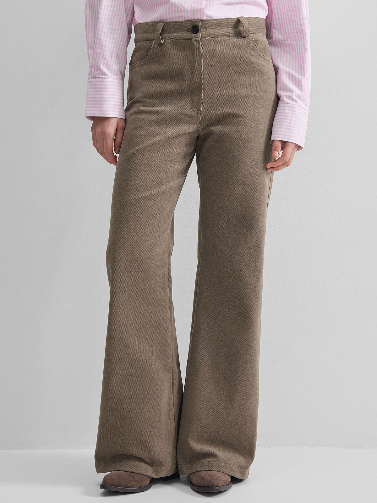 Брюки клеш из денима 0219, хаки