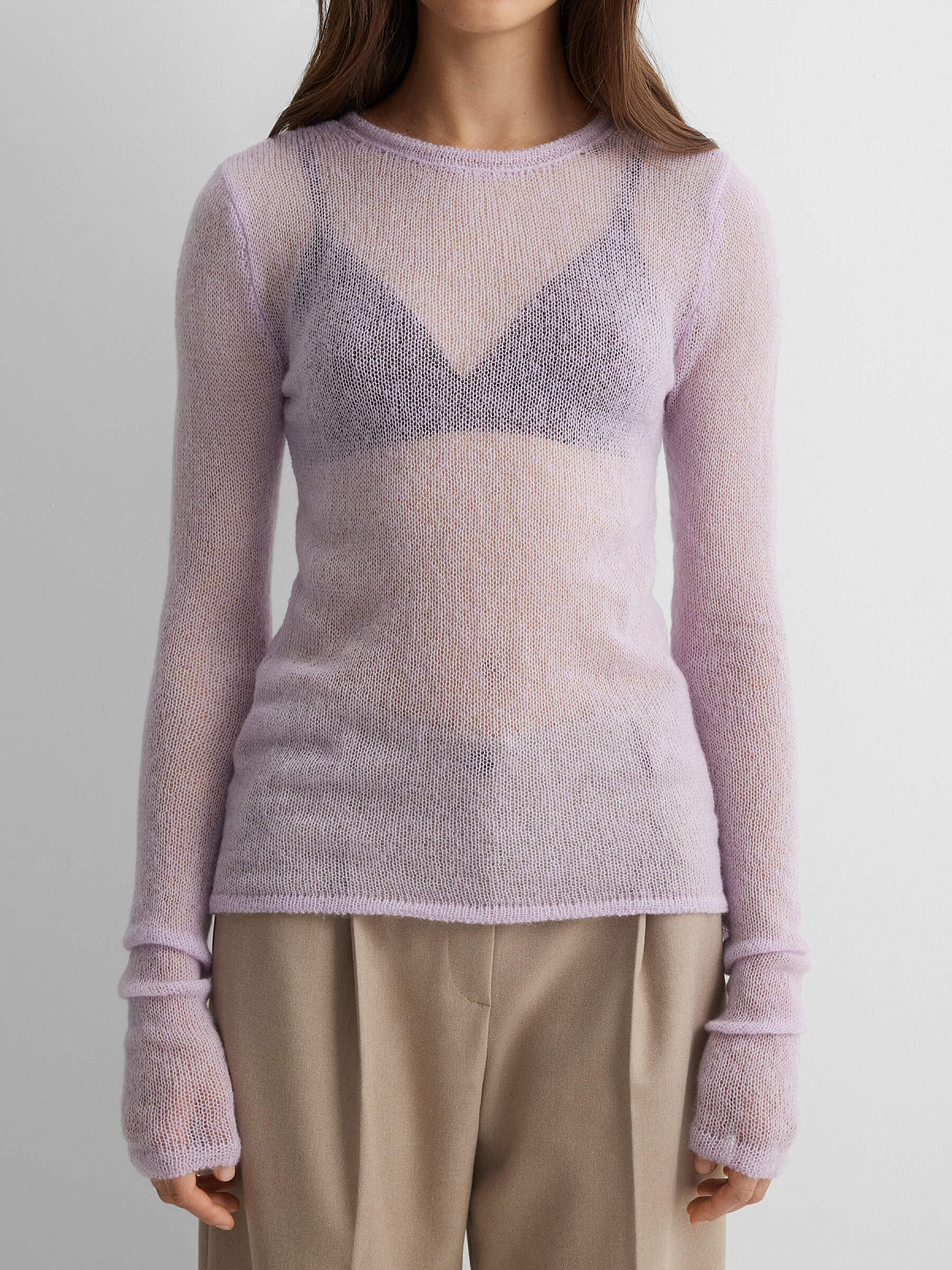 Джемпер вязаный из мохера, лавандовый, фото 4
