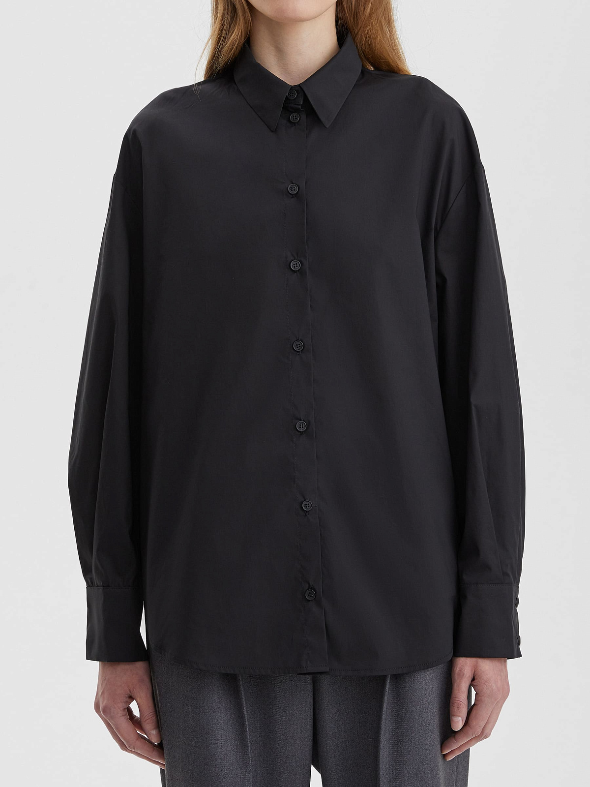 Рубашка свободного кроя с защипами, чёрный