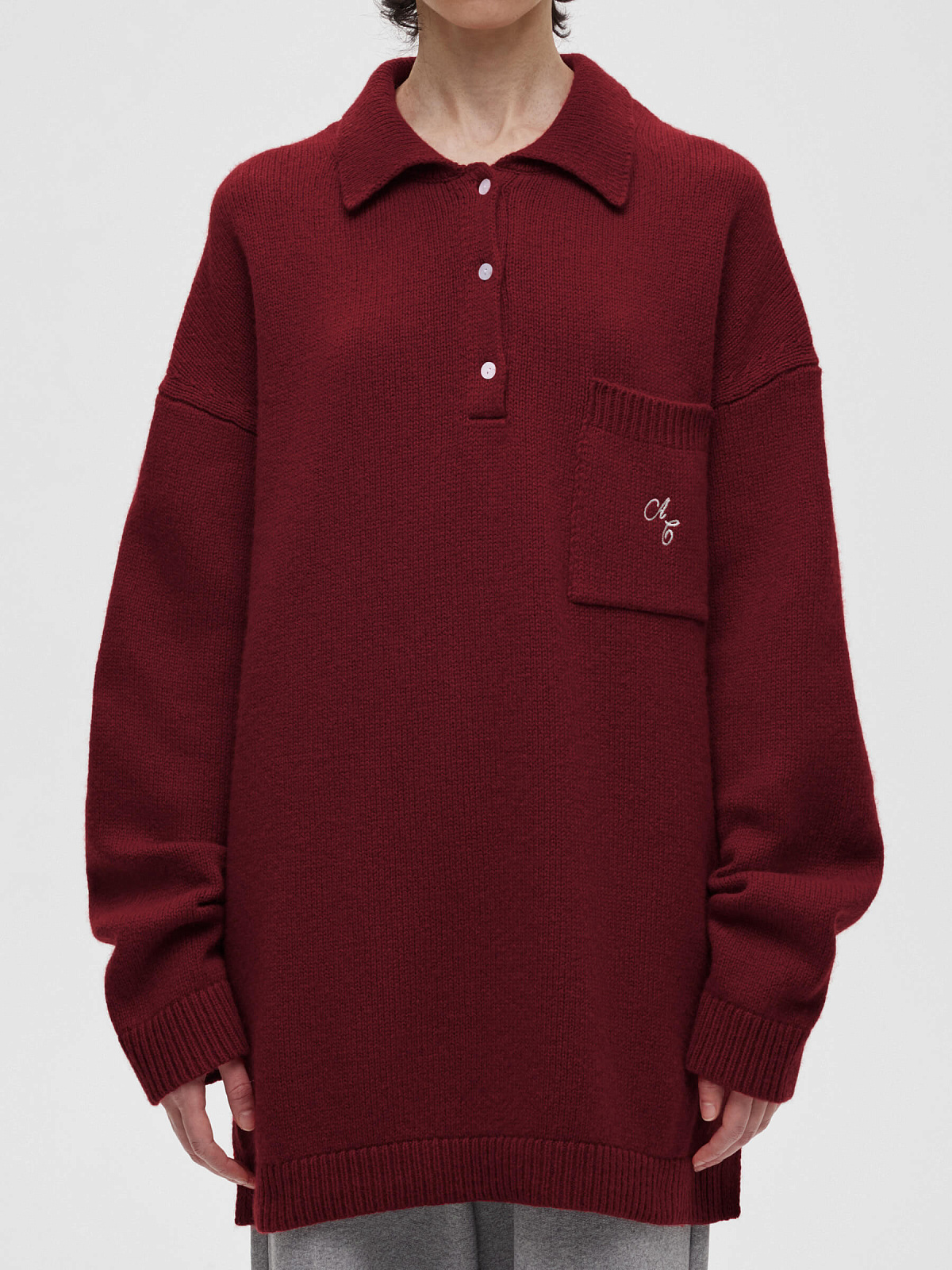 Удлиненный джемпер регби с вышивкой, красный