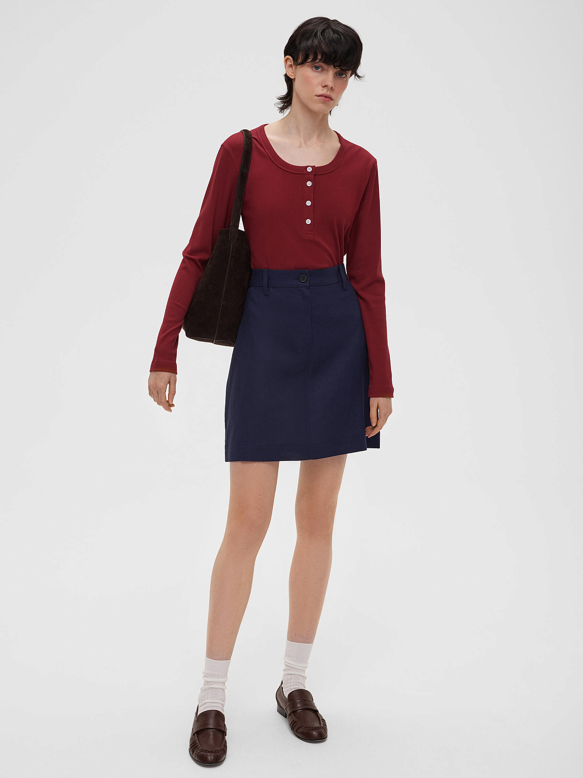 Юбка мини из льняной ткани 0205, синий