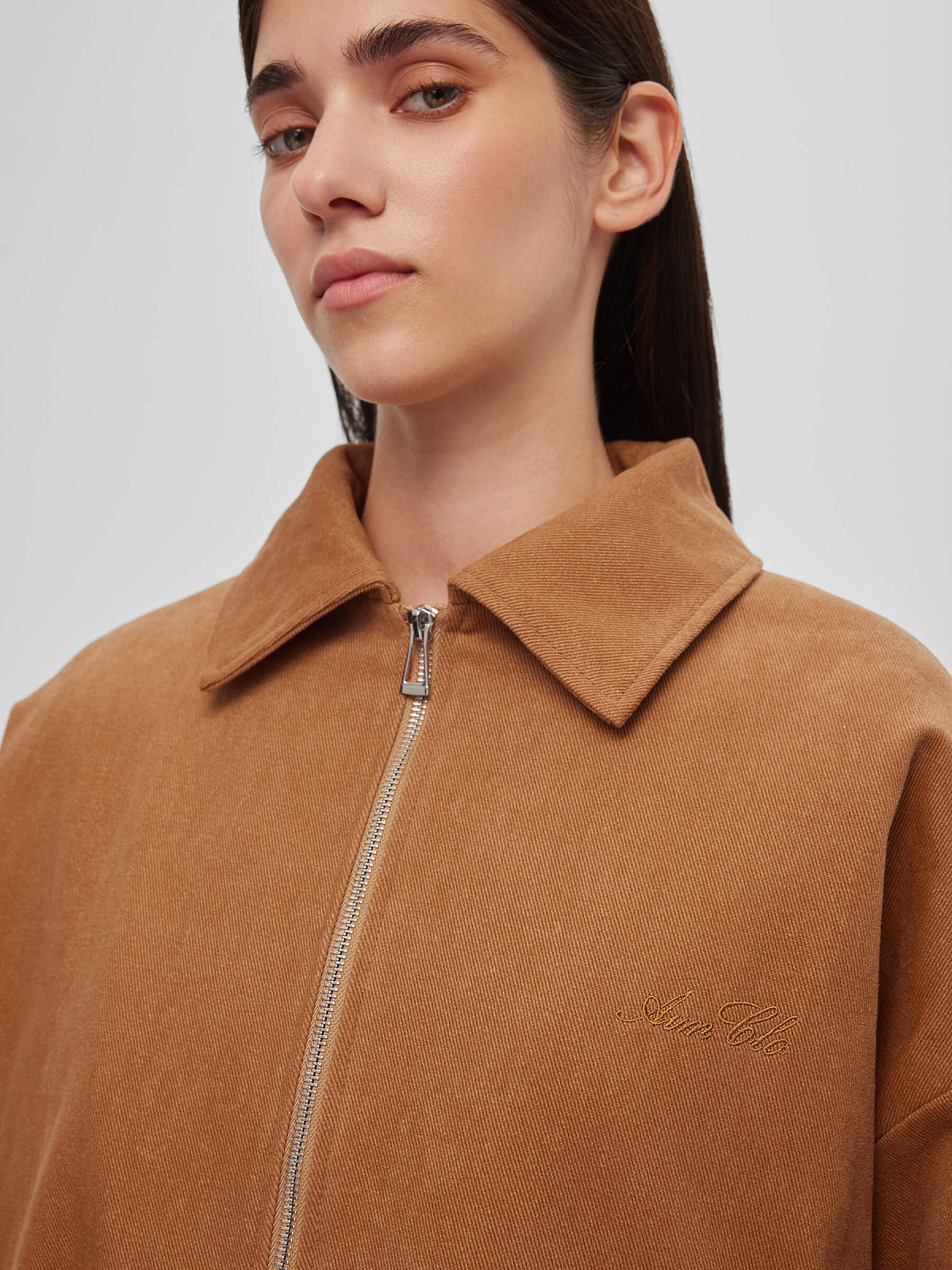 Бомбер утепленный из денима с вышивкой 0207, терракотовый