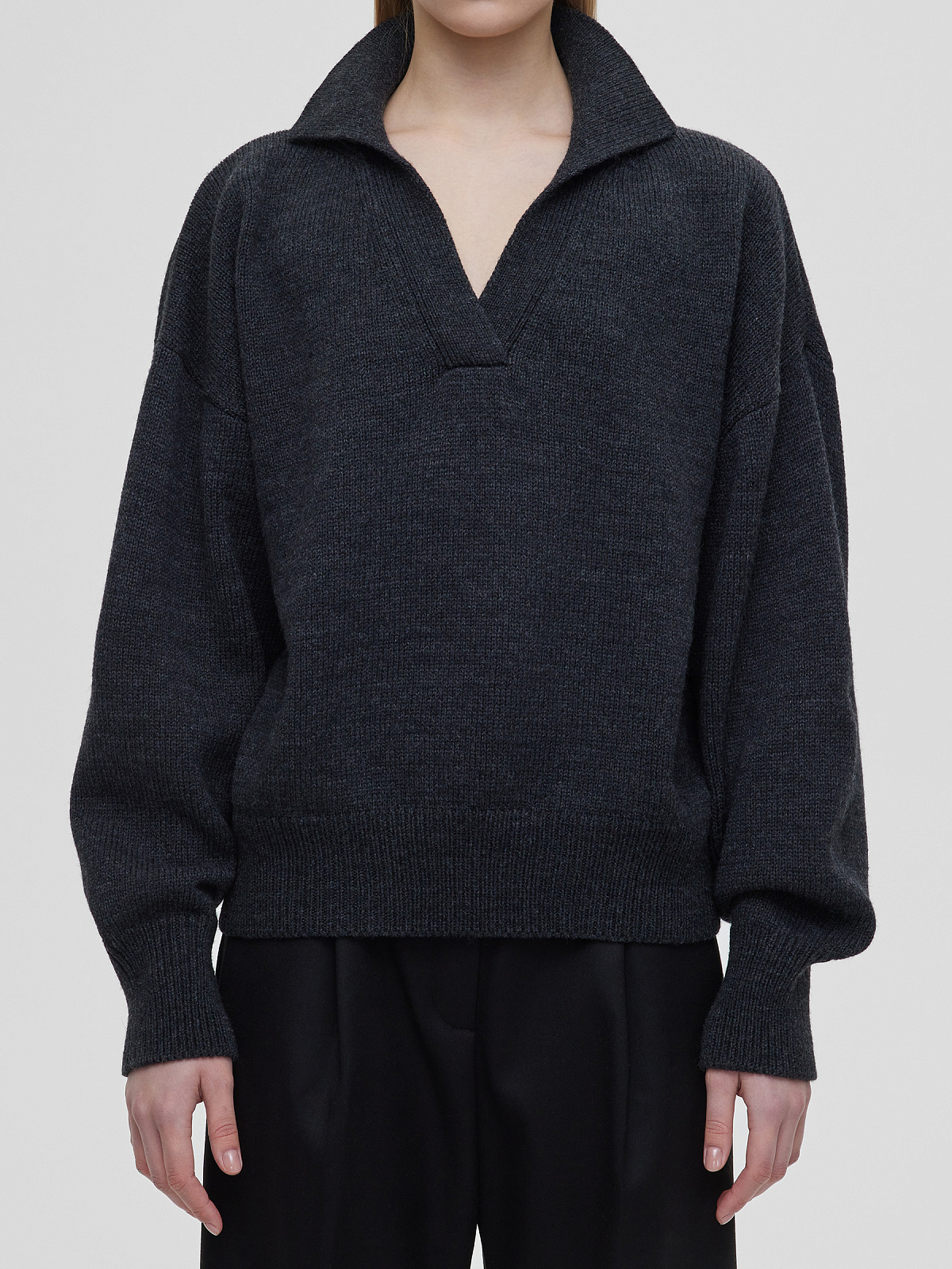 Джемпер-поло свободного кроя, антрацит