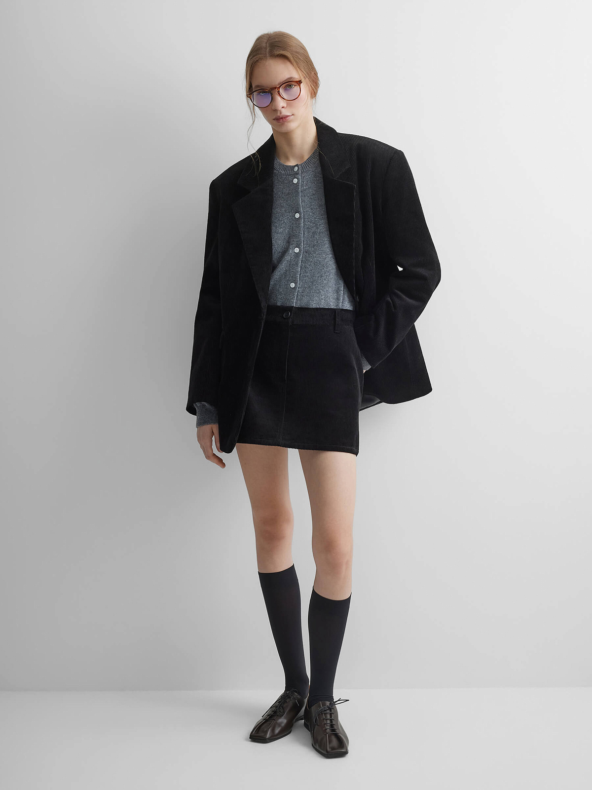 Юбка-мини из вельвета 0162, черный