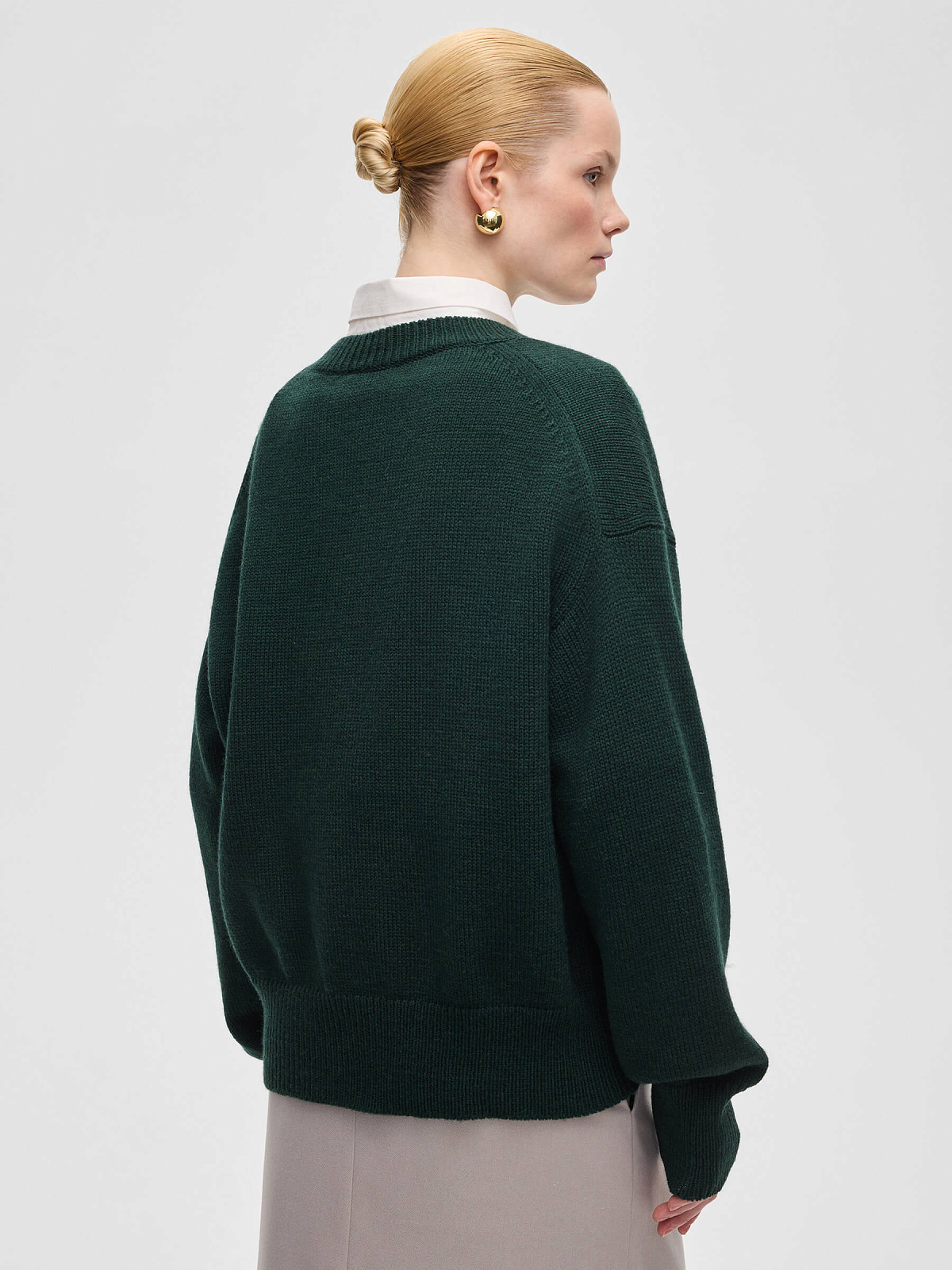 Джемпер свободного кроя, темно-зеленый