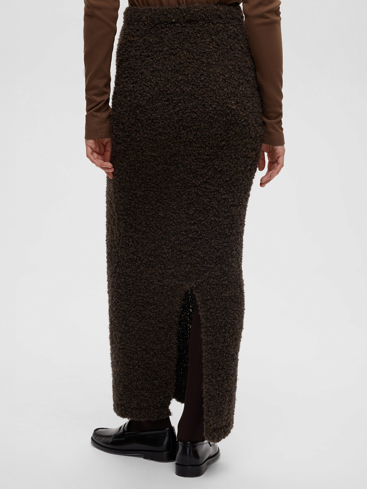 Юбка макси букле из альпаки и шерсти, коричневый