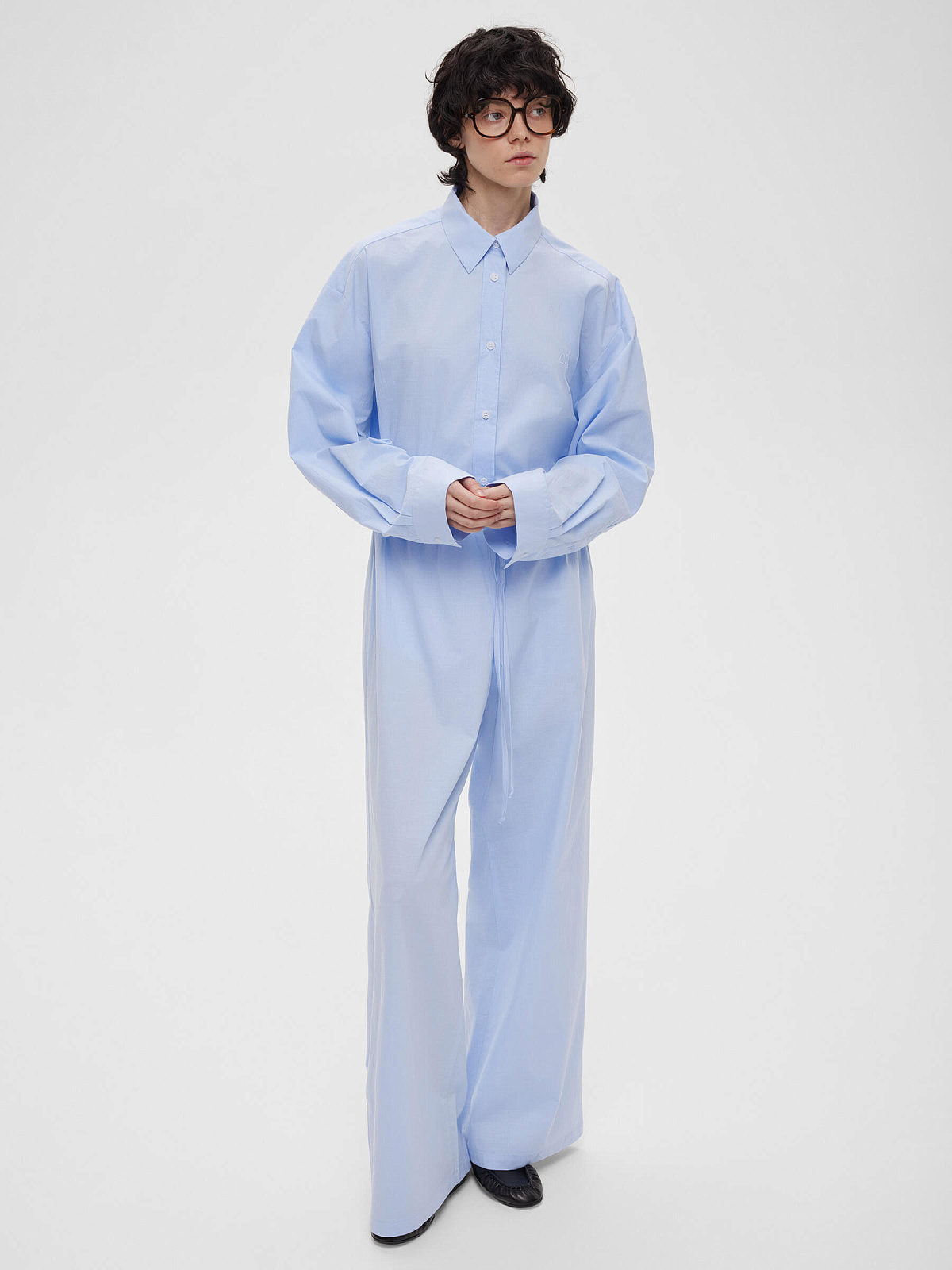 Брюки из хлопка 0199, голубой