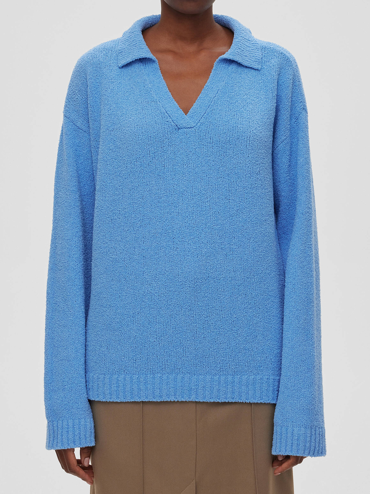 Джемпер-поло из хлопка букле, голубой