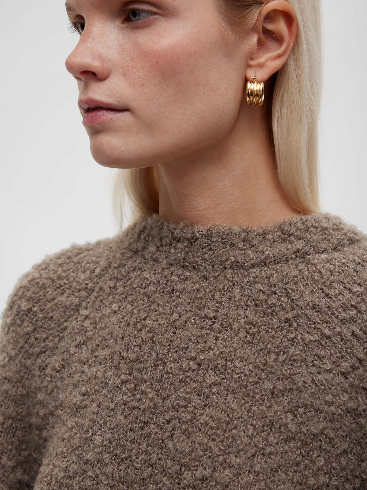 Джемпер удлиненный букле из альпаки и шерсти, бежевый