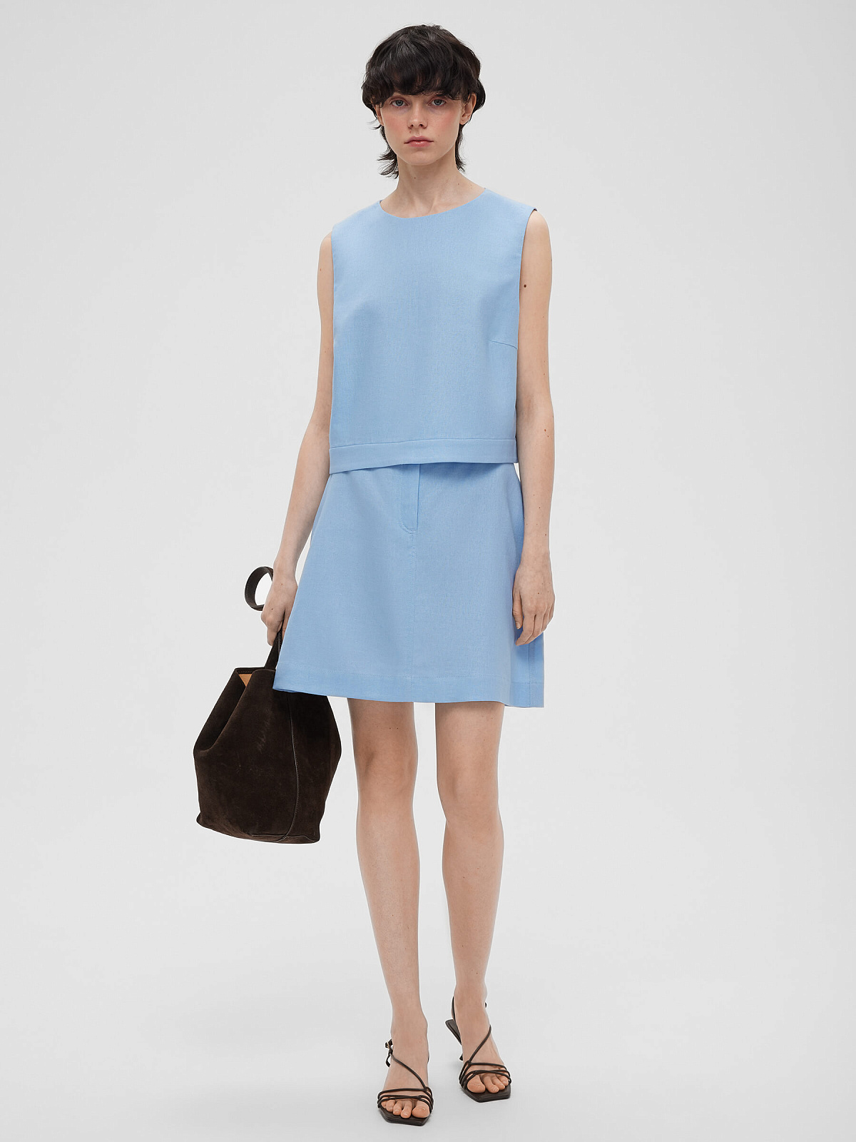 Юбка мини из льняной ткани 0205, голубой