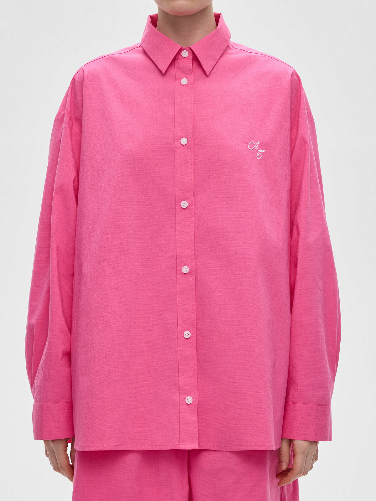 Рубашка свободного кроя из хлопка 0128, фуксия