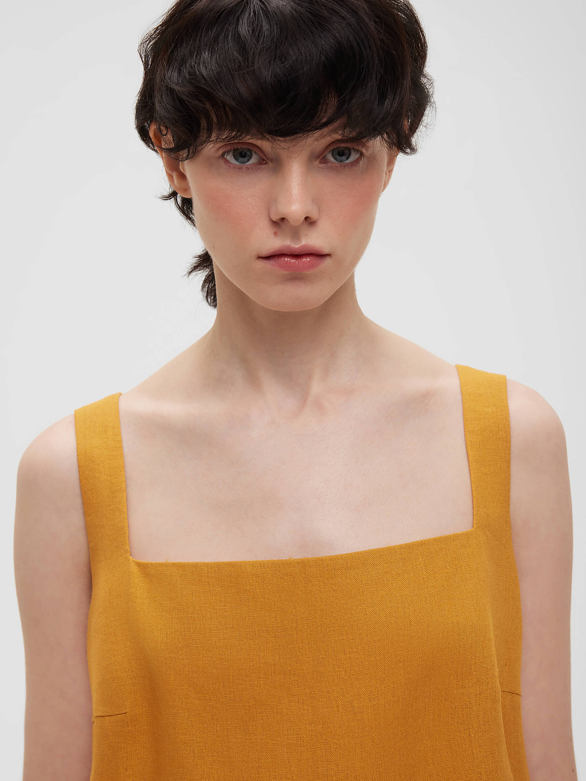 Платье мини из льняной ткани 0191, оранжевый