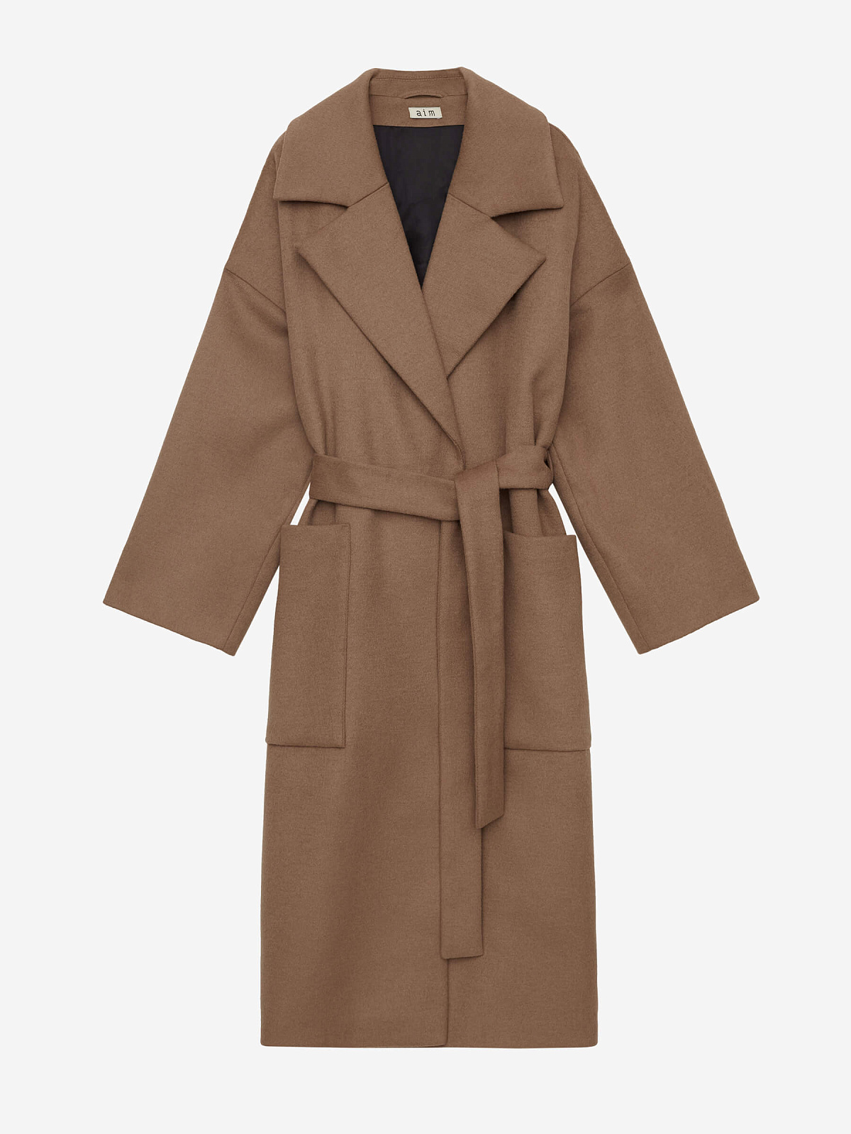 Пальто с объемными карманами и поясом, бежевый