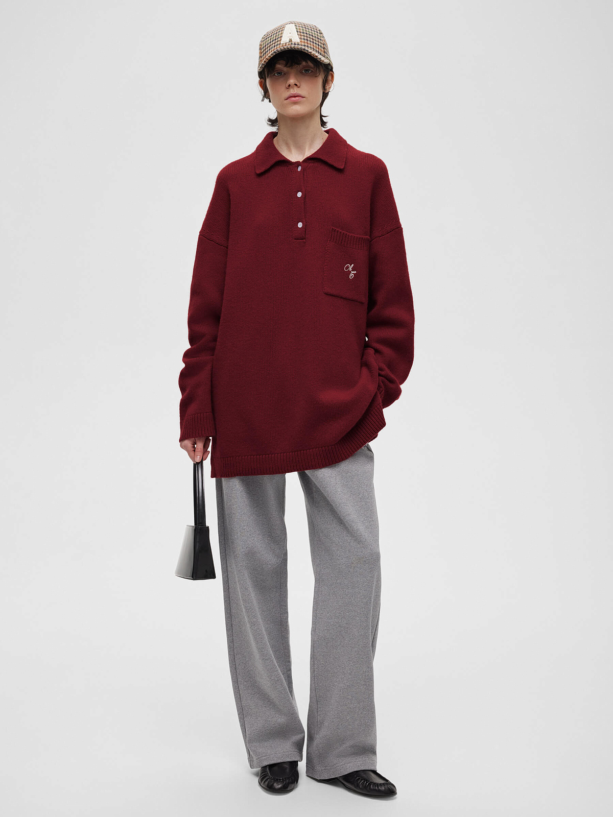 Удлиненный джемпер регби с вышивкой, красный