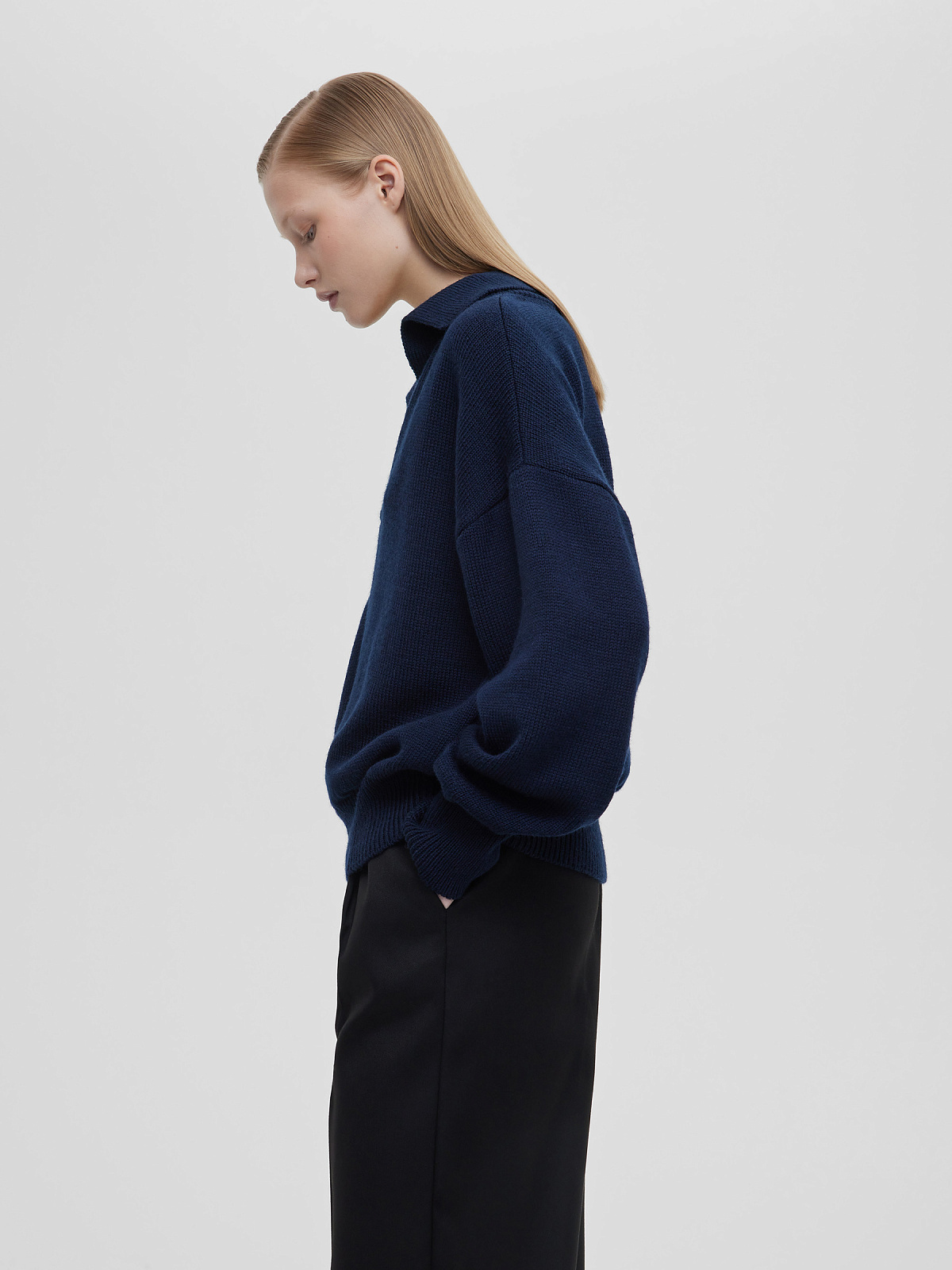 Джемпер-поло свободного кроя, темно-синий