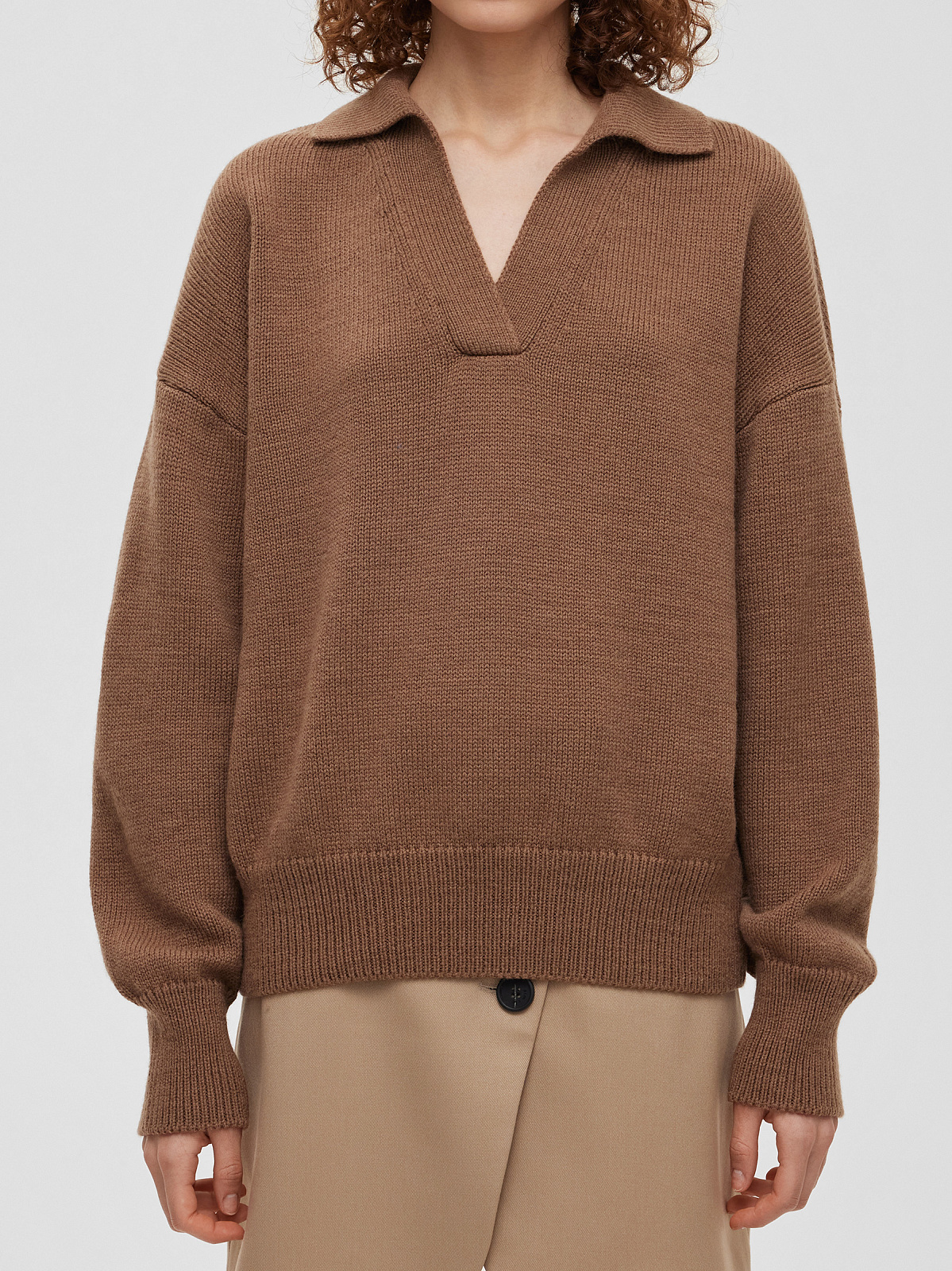 Джемпер-поло свободного кроя, кофейный