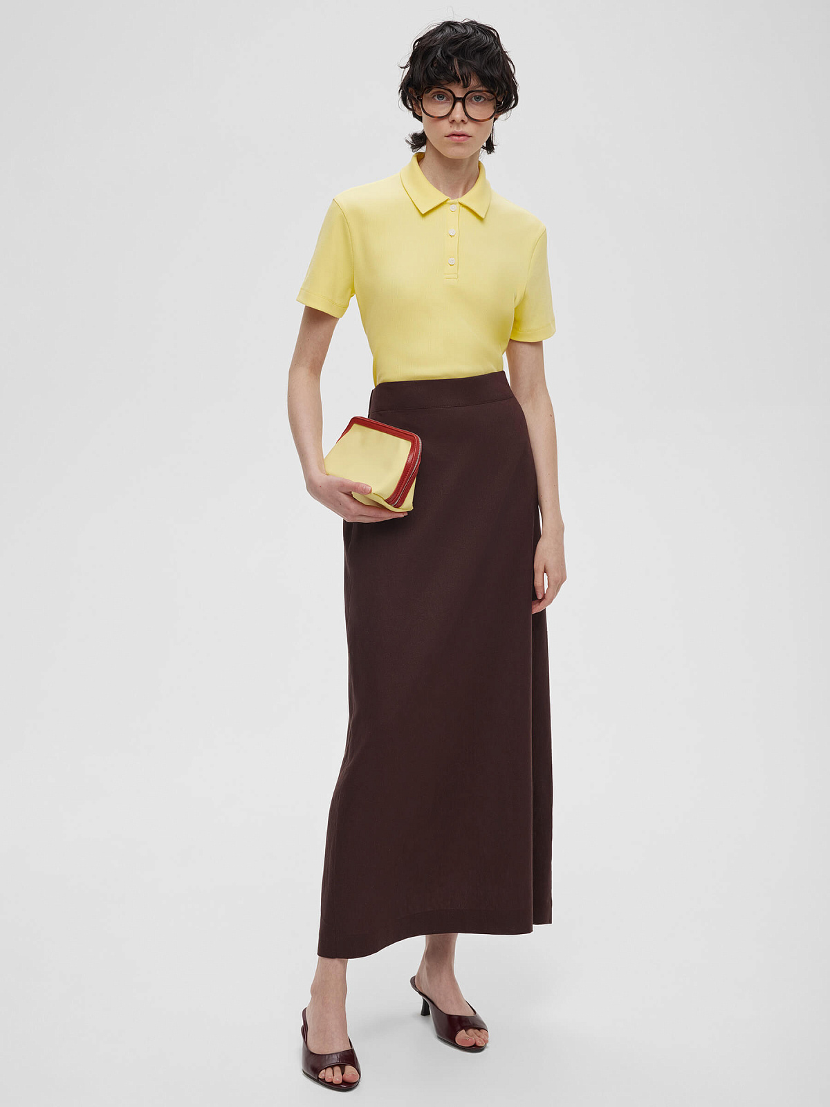 Юбка макси из льна 0189, коричневый