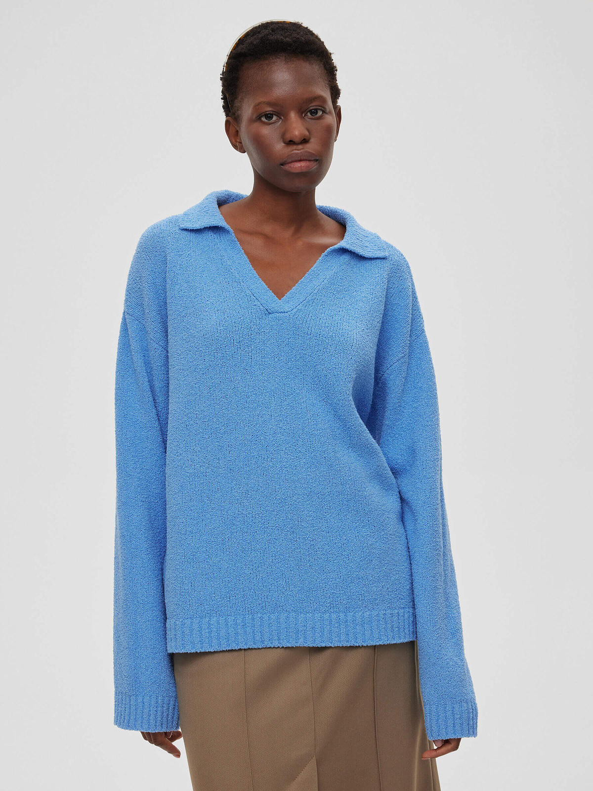 Джемпер-поло из хлопка букле, голубой