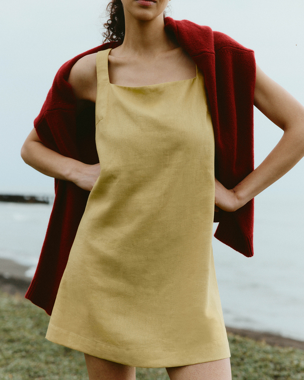 Платье мини из льняной ткани 0191, желтый