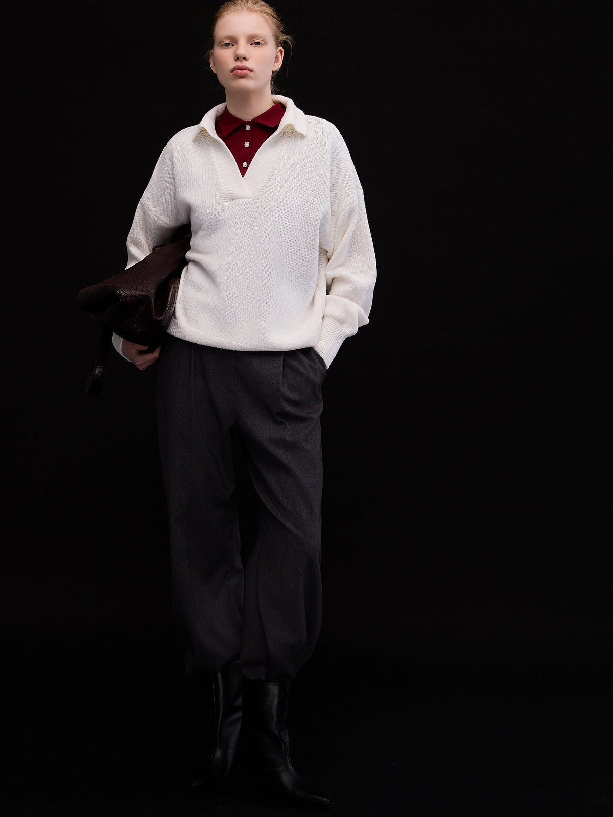 Джемпер-поло свободного кроя, белый