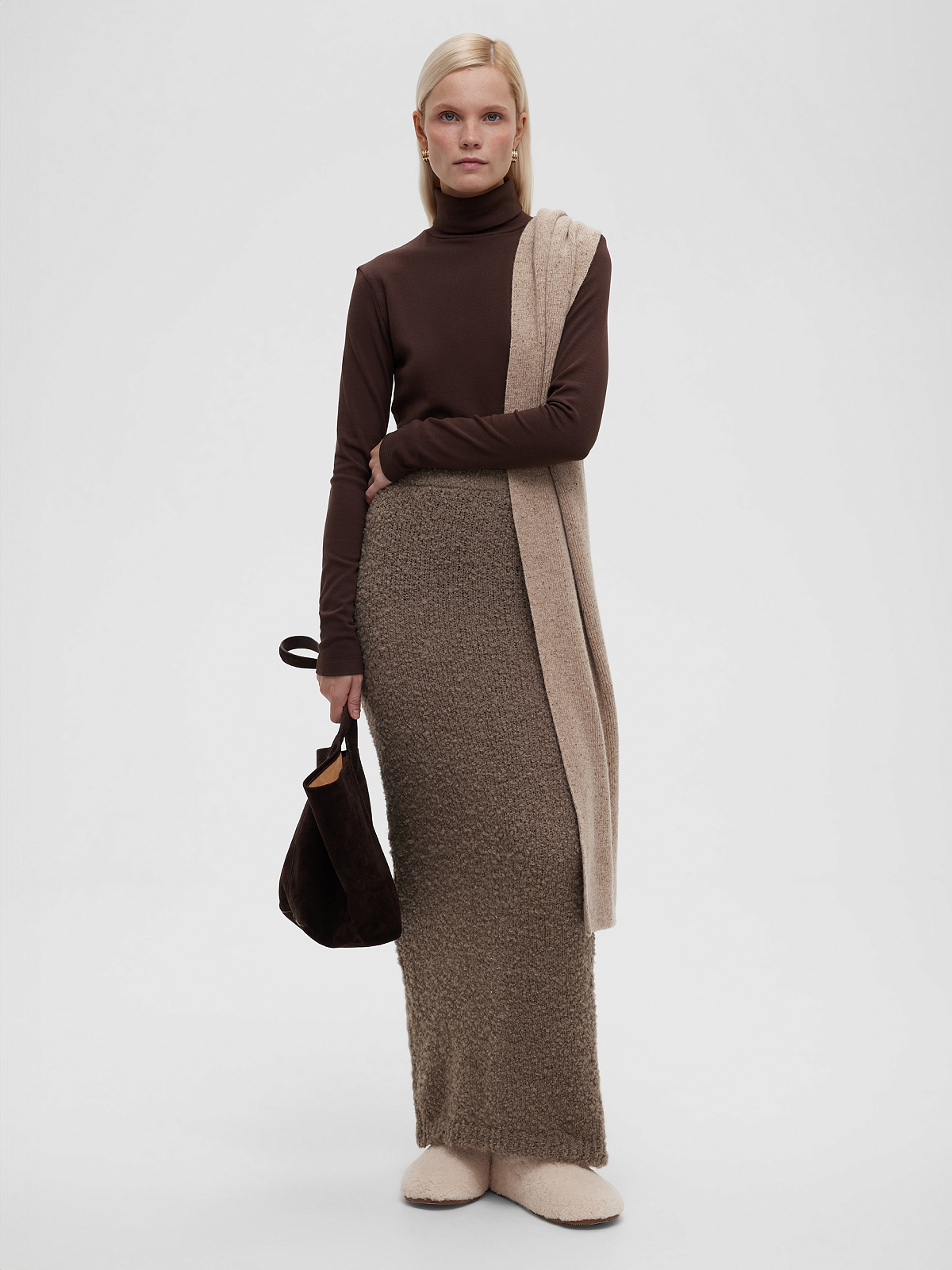 Юбка макси букле из альпаки и шерсти, бежевый