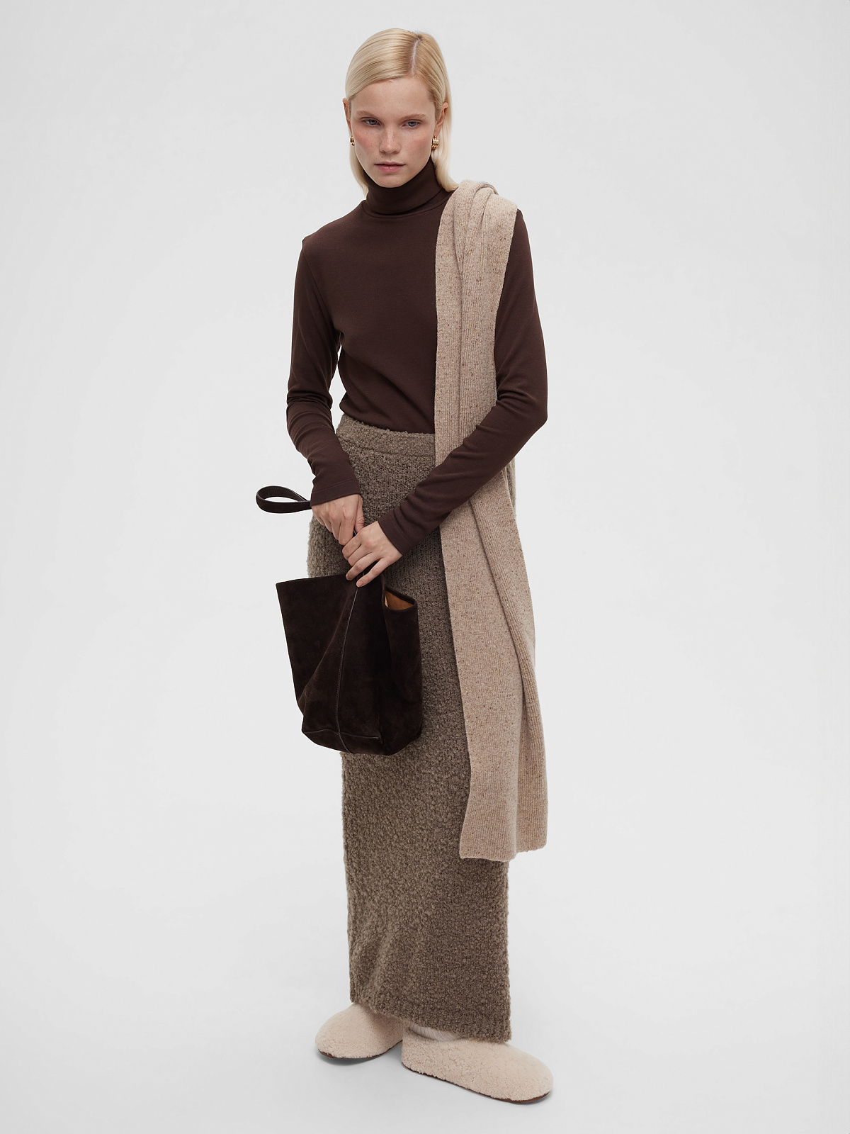 Юбка макси букле из альпаки и шерсти, бежевый