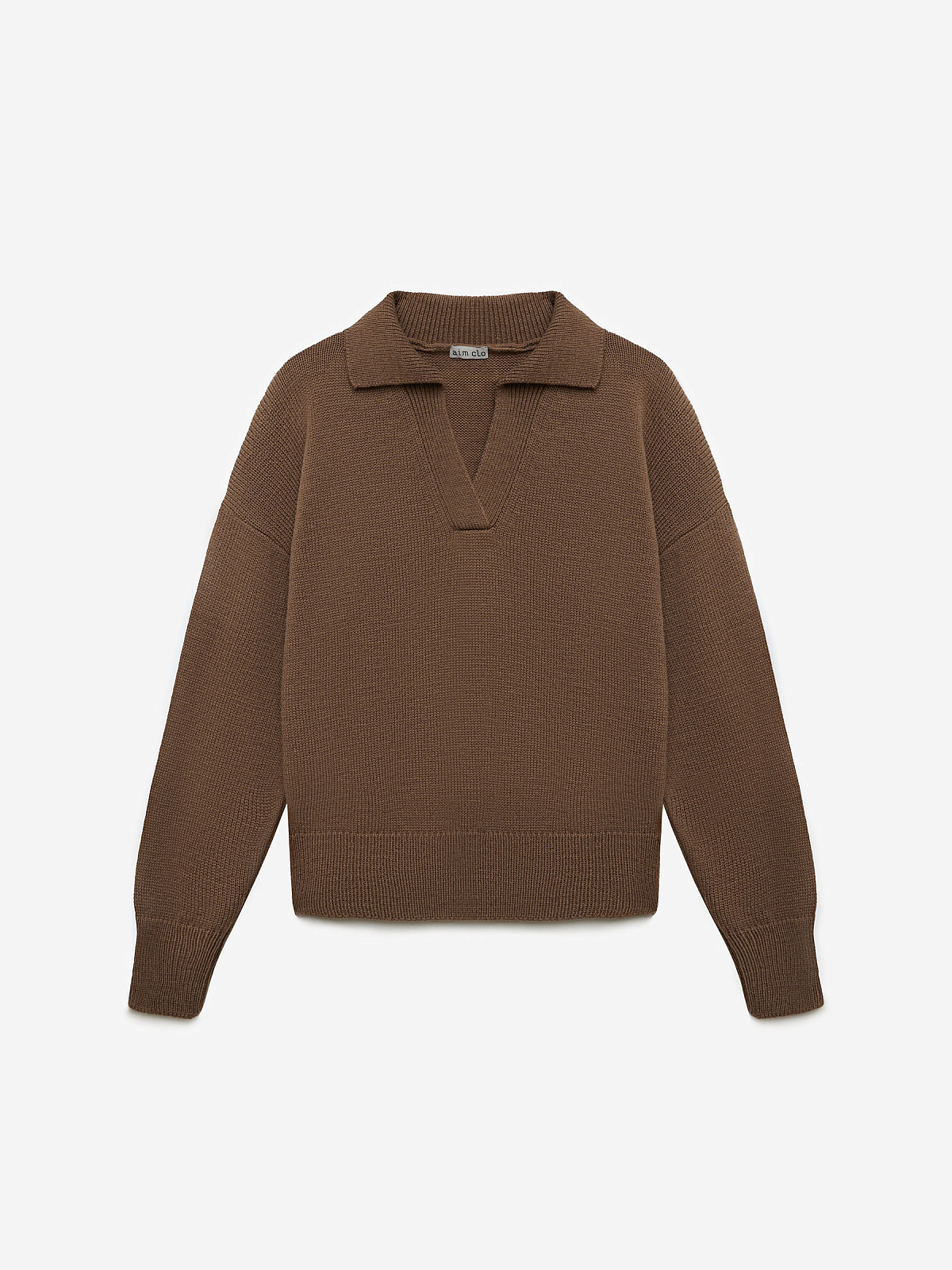 Джемпер-поло свободного кроя, кофейный