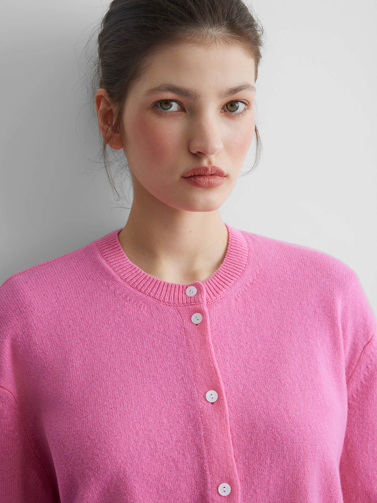Кардиган на пуговицах из 100% мериноса, розовый