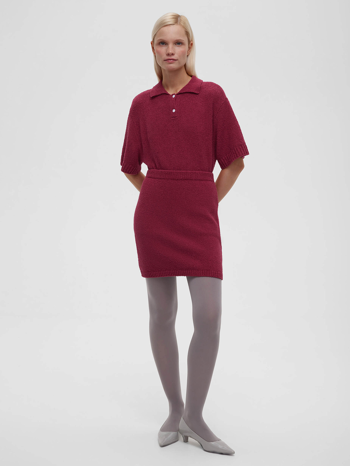 Юбка-мини из хлопка букле, бордовый