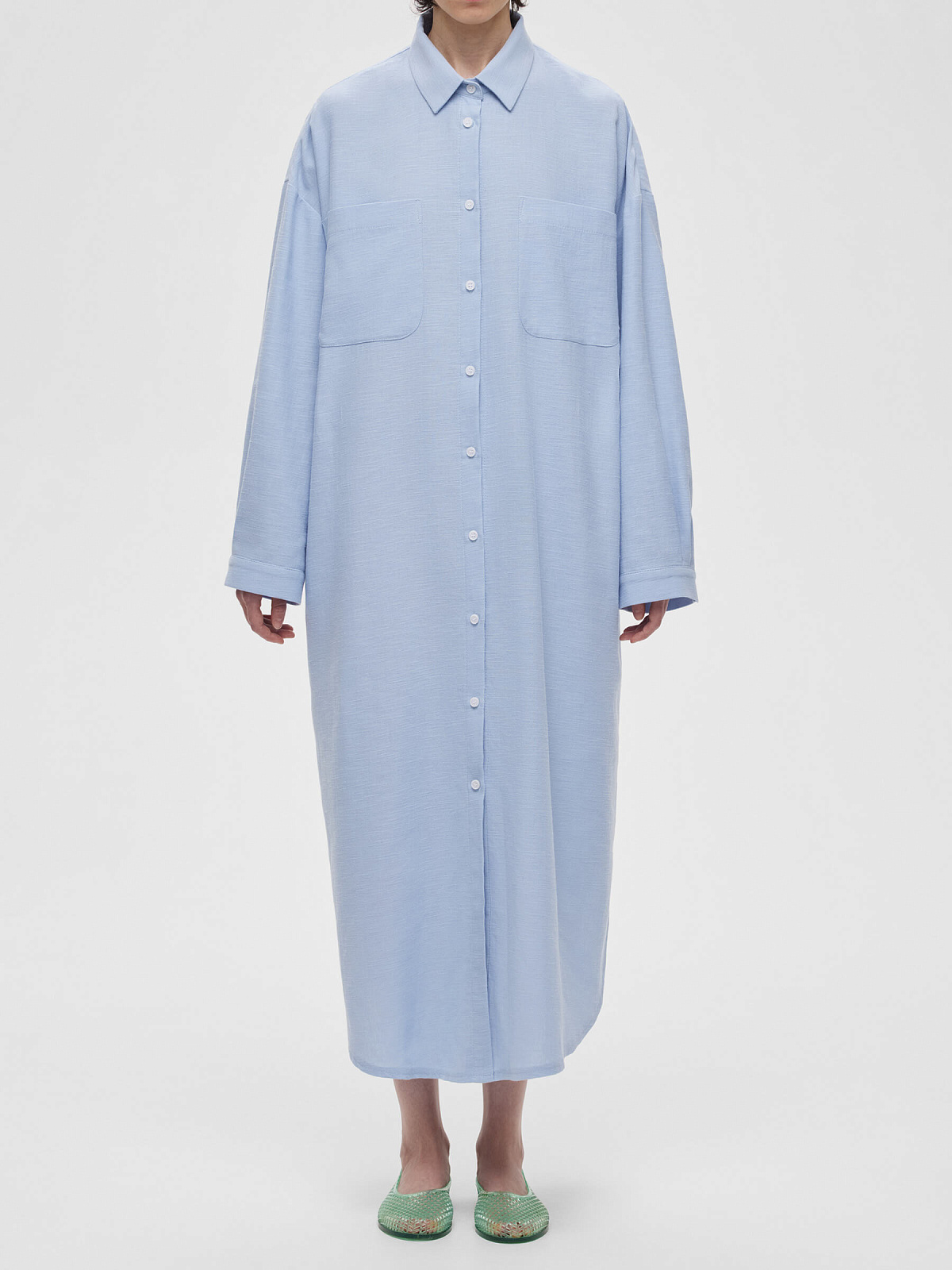 Платье-рубашка свободного кроя 0194, голубой
