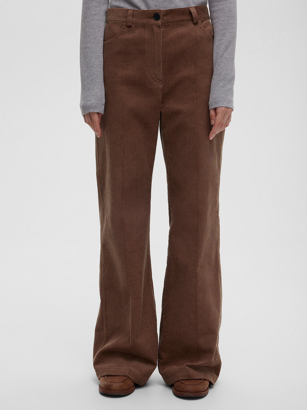 Брюки клеш из вельвета 0131, песочный