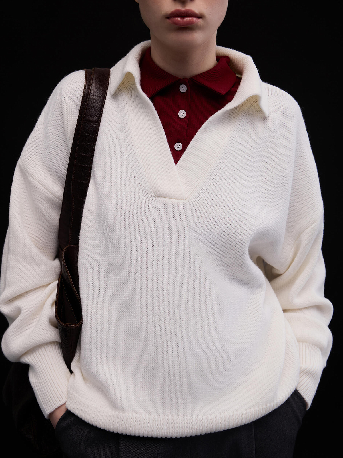 Джемпер поло из трикотажа 0204, бордовый