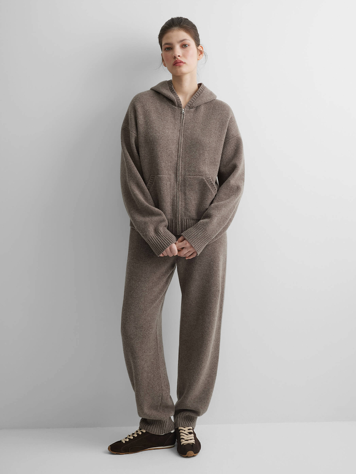 Худи из 100% мериноса, коричневый меланж