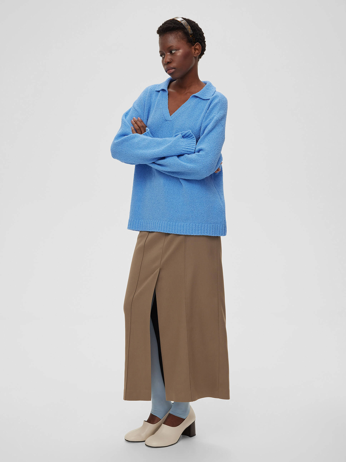 Юбка макси со стрелками, светлый хаки