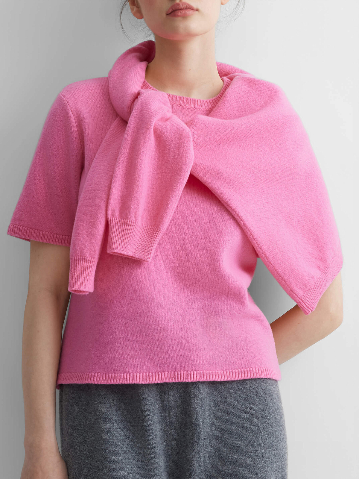 Джемпер с коротким рукавом из 100% мериноса, розовый