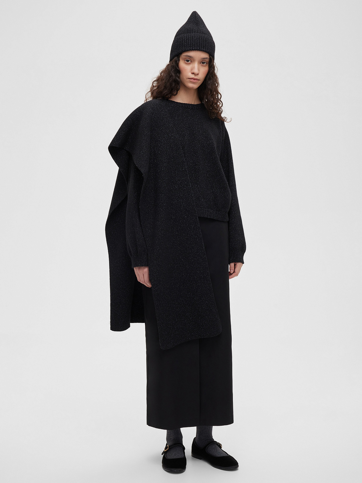 Шарф гладкой вязки с ангорой с люрексом, черный