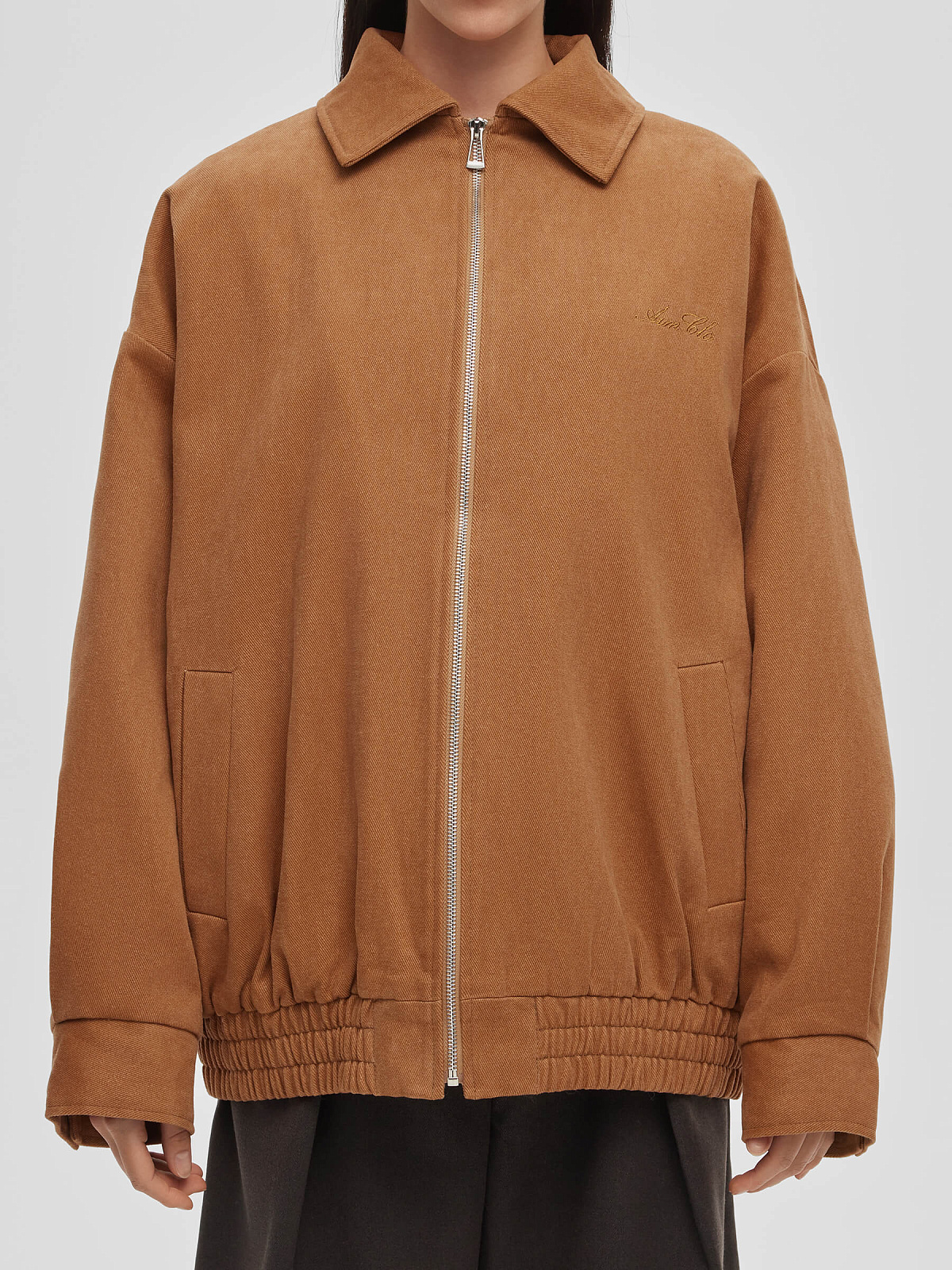 Бомбер утепленный из денима с вышивкой 0207, терракотовый