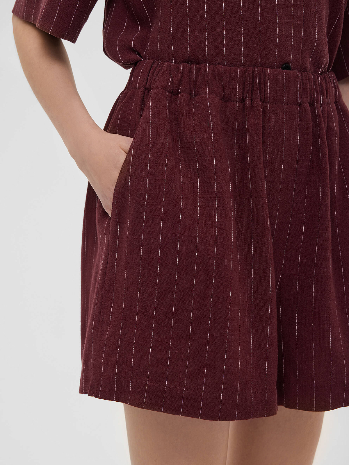 Шорты льняные в полоску 0198, бордовый