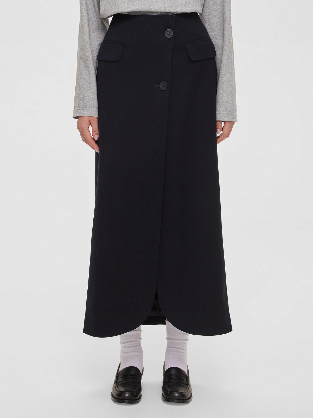 Юбка макси из костюмной ткани 0154, темно-синий