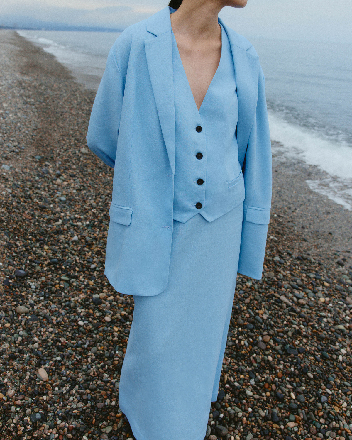 Жакет из льняной ткани 0192, голубой