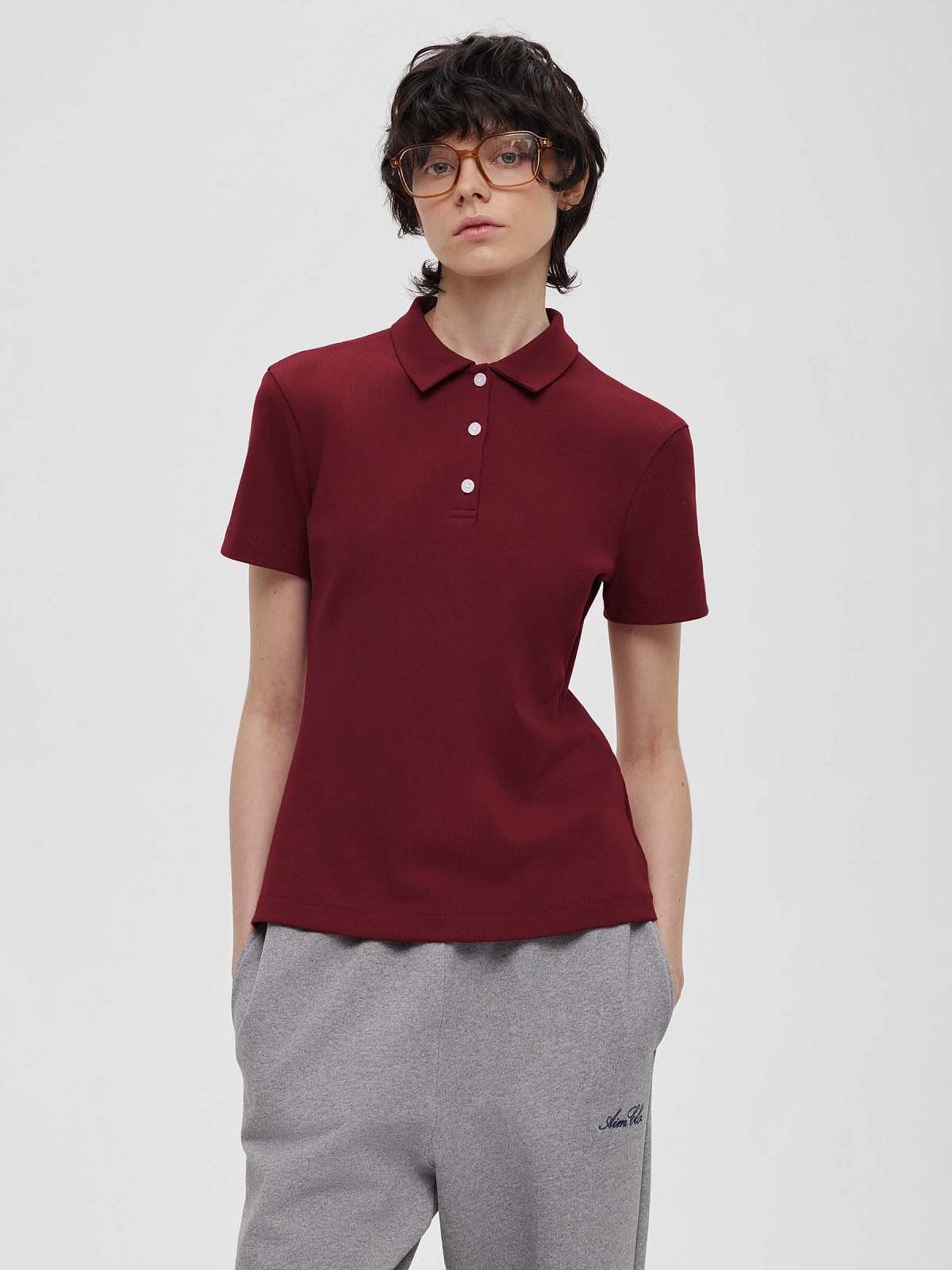 Джемпер поло из трикотажа 0204, бордовый