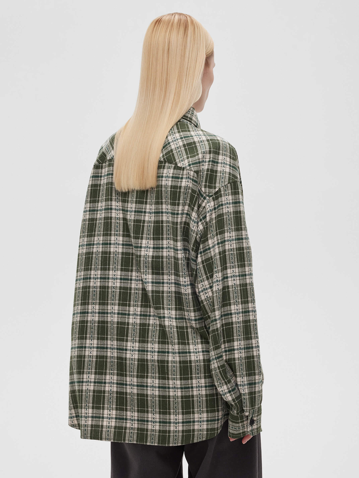 Рубашка фланелевая оверсайз 0121, зеленый