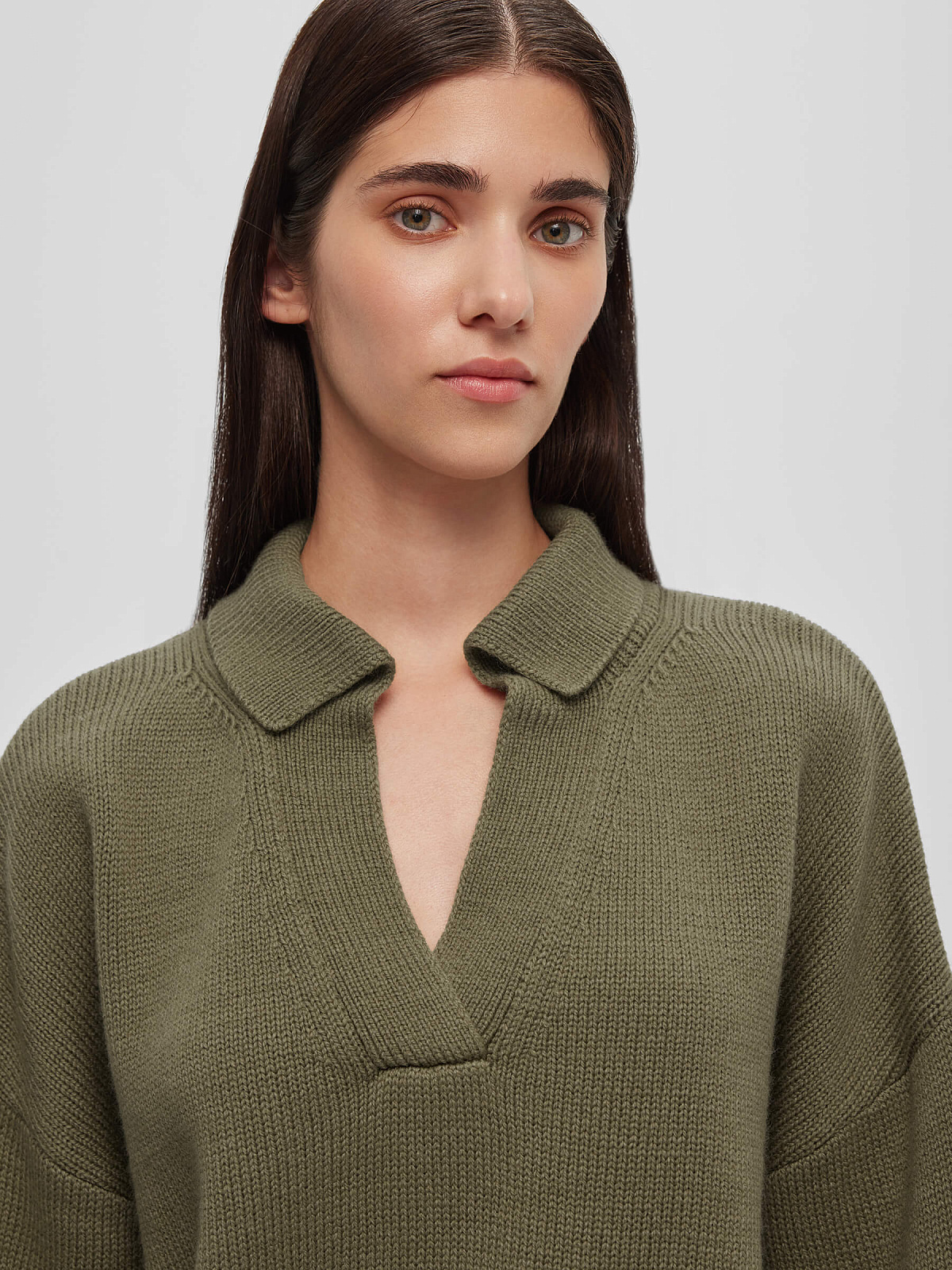 Джемпер-поло свободного кроя, светлый хаки