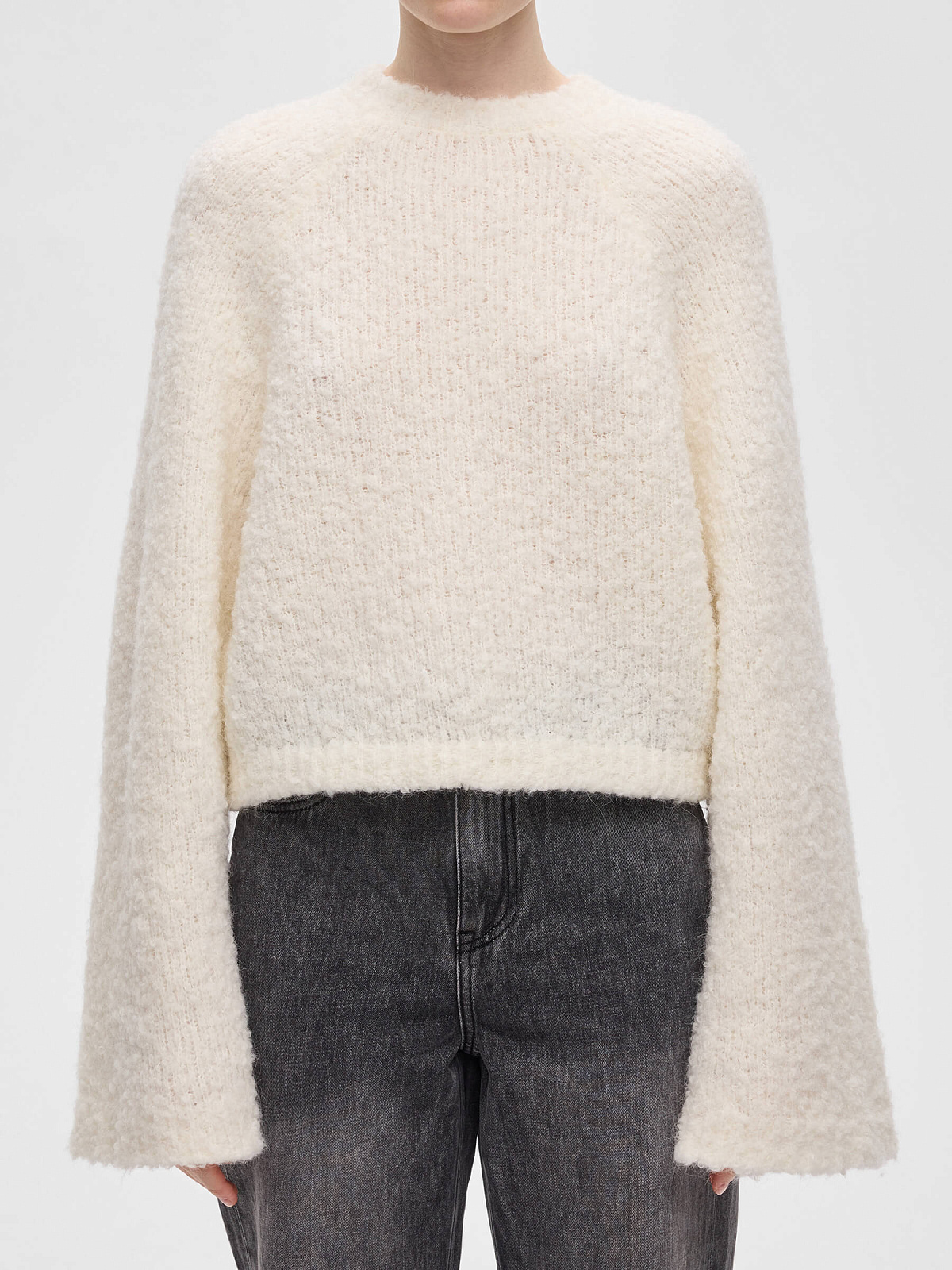 Джемпер букле из альпаки и шерсти, молочный