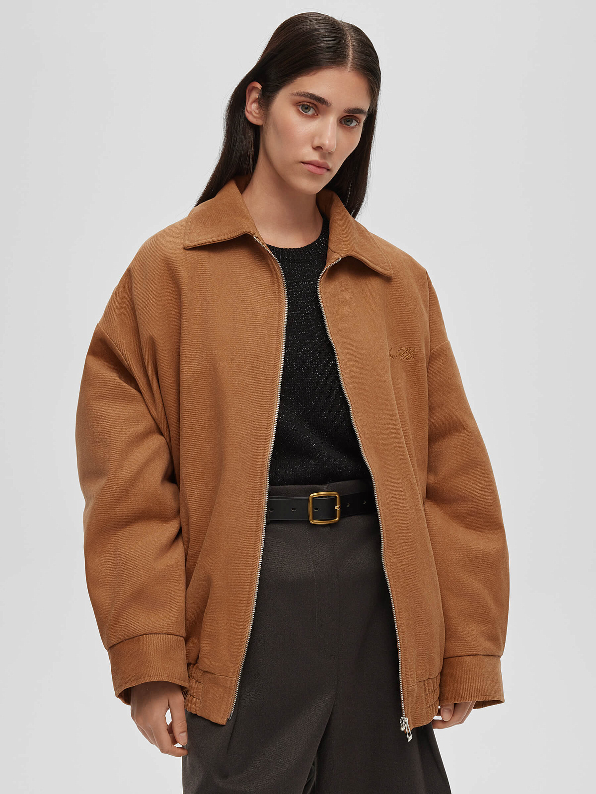 Бомбер утепленный из денима с вышивкой 0207, терракотовый