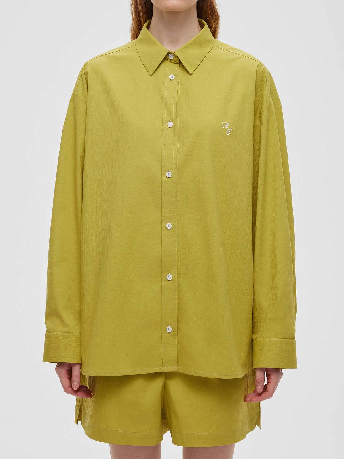 Рубашка свободного кроя из хлопка 0128, оливковый