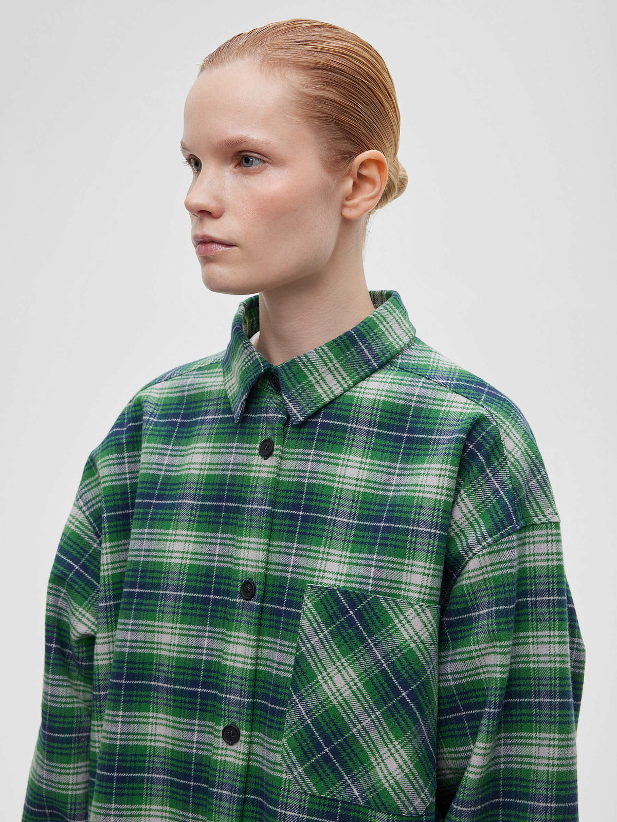 Рубашка фланелевая в клетку оверсайз 0102, зеленый