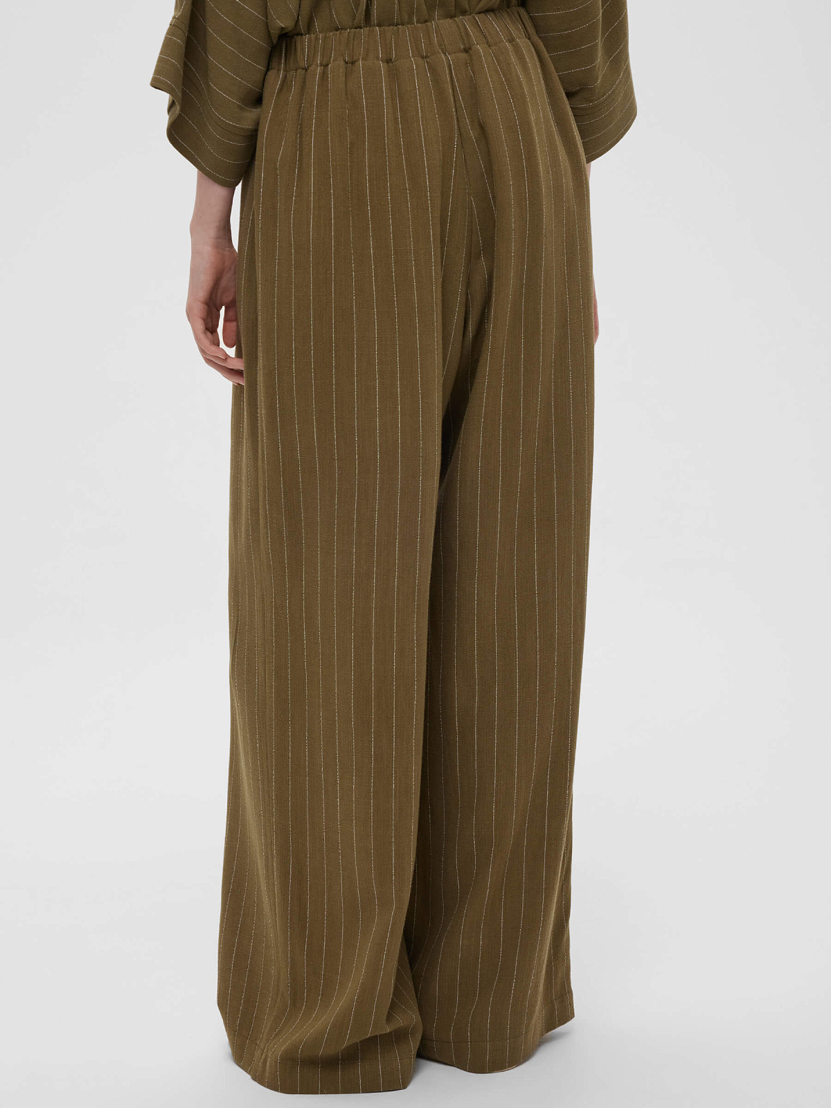 Брюки льняные на резинке в полоску 0177, хаки