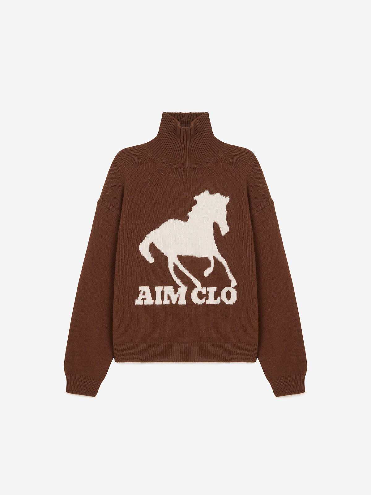 Свитер свободного кроя с интарсией лошадь, коричнево-молочный